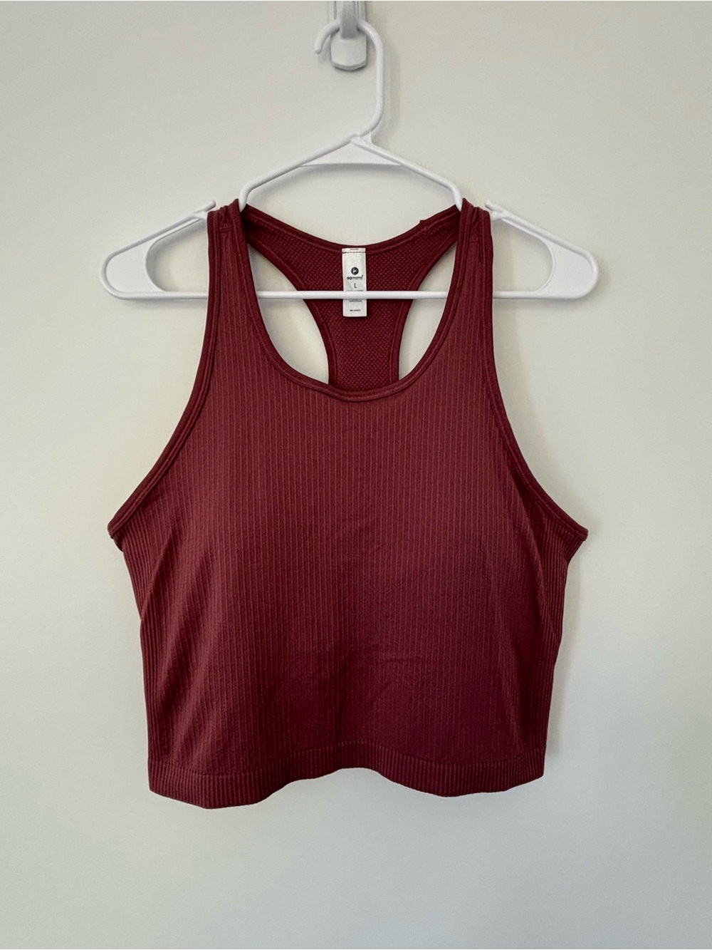 90 Degree by Reflex ribbed racerback short-length tank in deep mauve/burgundy